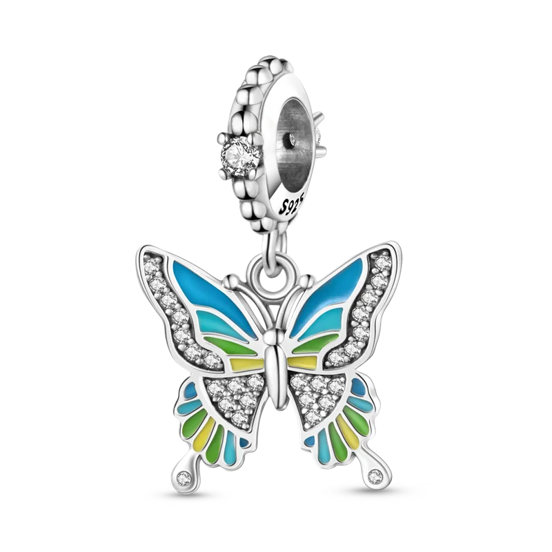 925 Silber Goldener Leopard Charms Perlen Bunte Chamäleon Nashorn Löwe Skarabäus Katze Anhänger Passend für Original Pandora Armband Schmuck
