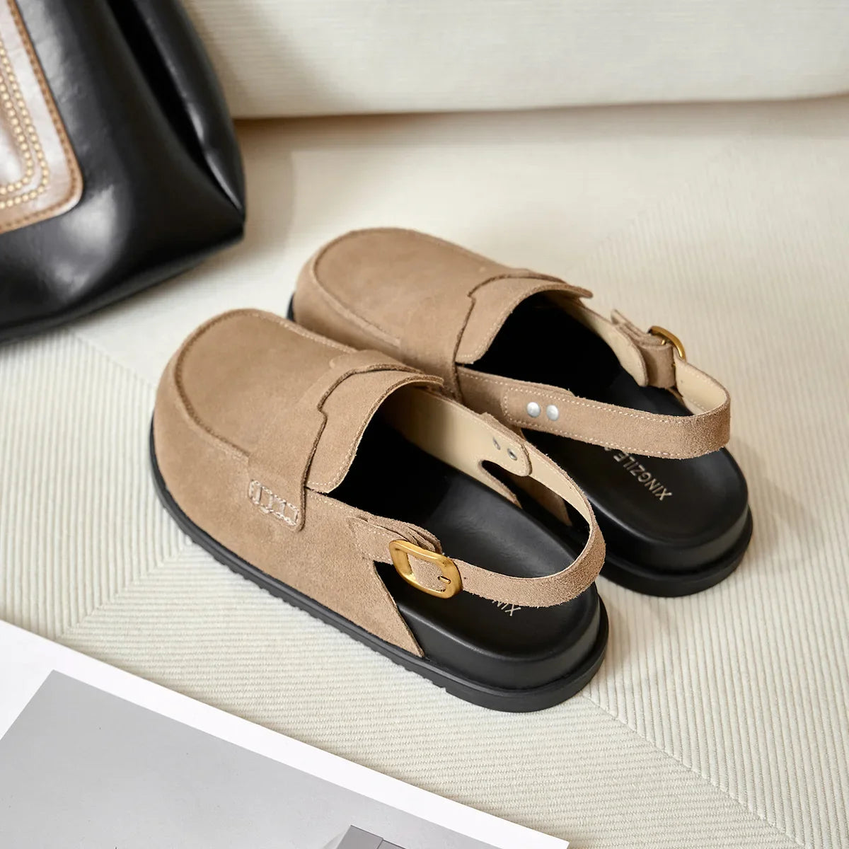 Birkenstocks Leder Überkopf Sandalen Damen Sommer Weichsohle Dicke Sohle Halbslipper zum Faulenzen Schuhe