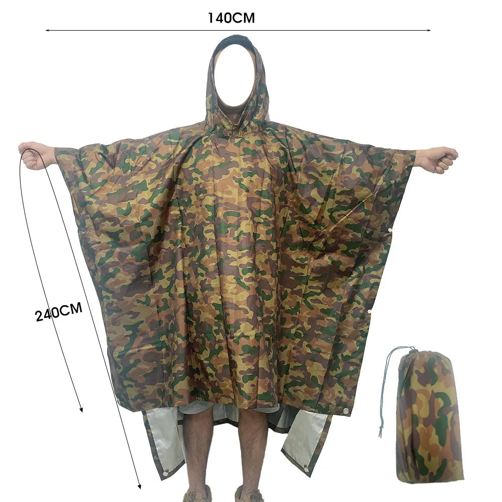 3-in-1 Outdoor Militär Regenmantel - Wasserdicht, Multifunktionales Herren- und Damen-Poncho - Motorrad Regenbekleidung und Picknickdecke