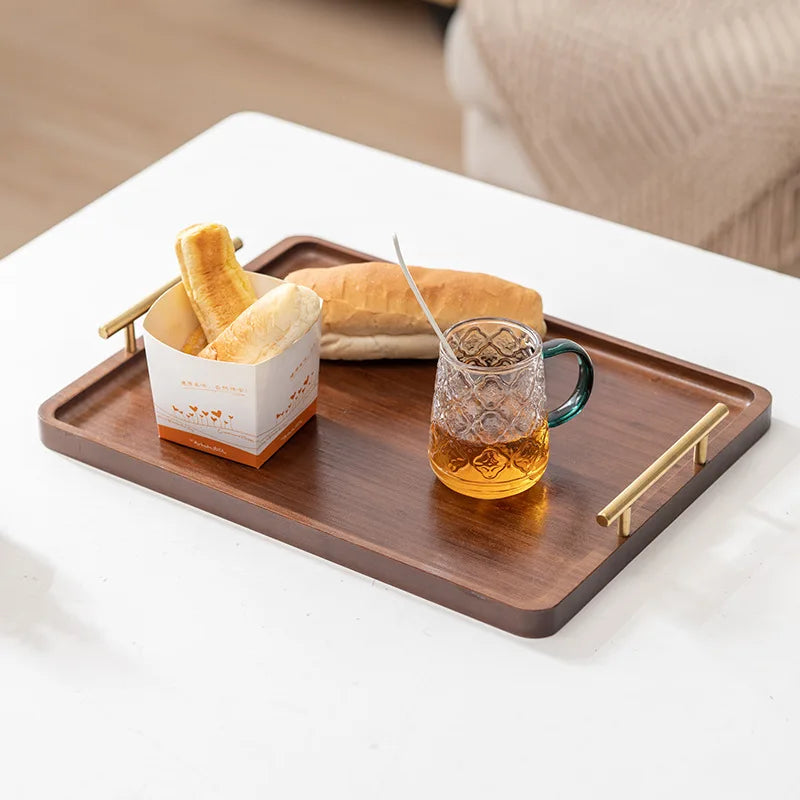 Bambus Serviertablett mit Messinggoldgriffen, dekorative Servierplatten Bambus Frühstückstablett zum Essen, Arbeiten, Lagern