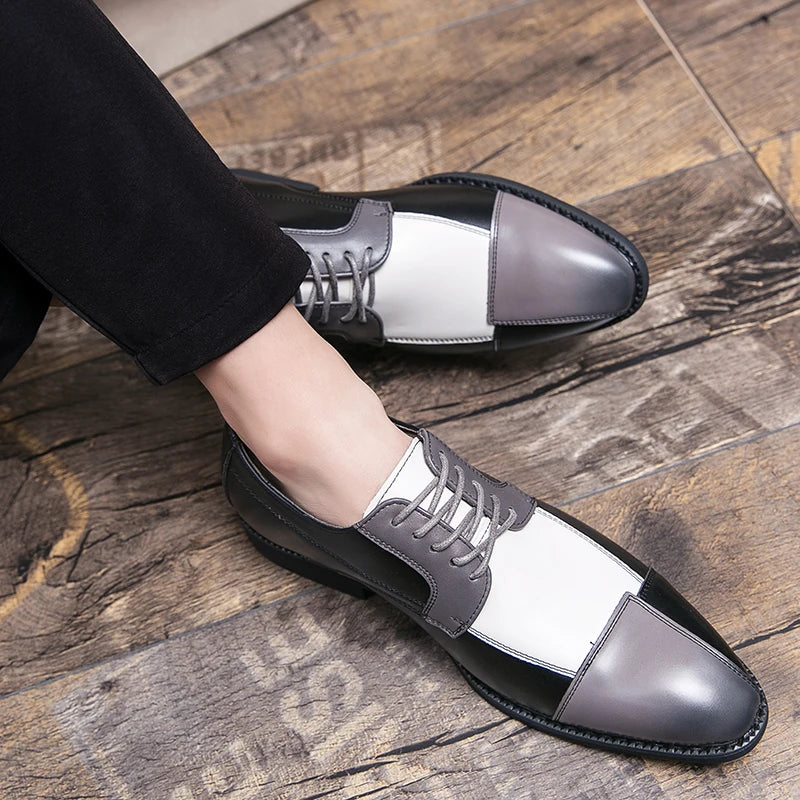 Goldene Sapling Party Schuhe Herren Retro Leder Casual Retro Patchwork Leder Flachformelle Hochzeit Oxfords