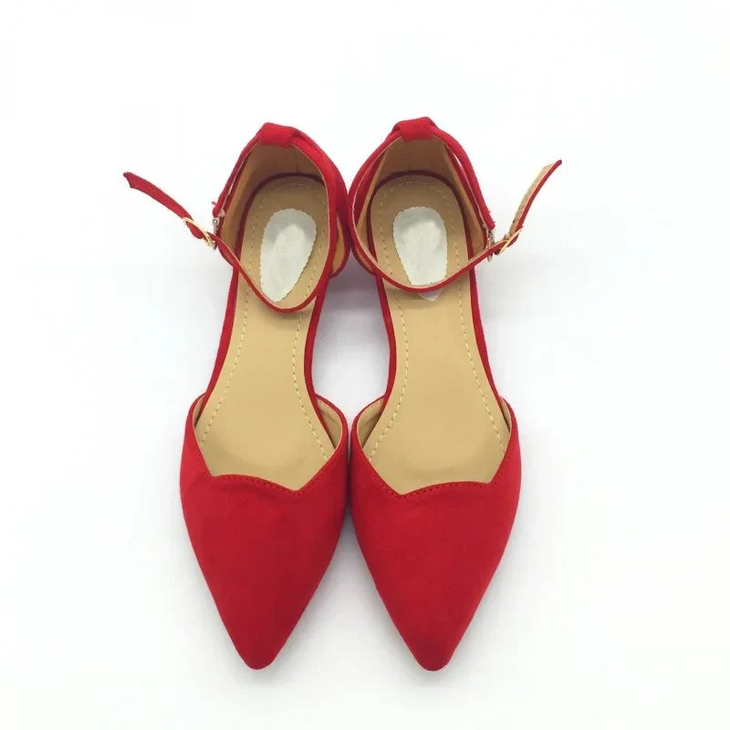 Frauen Schnalle Riemen Niedrig Absätze Pumps Spitz Zehe Flock D'Orsay Absätze Schuhe Einzelschuh Blau