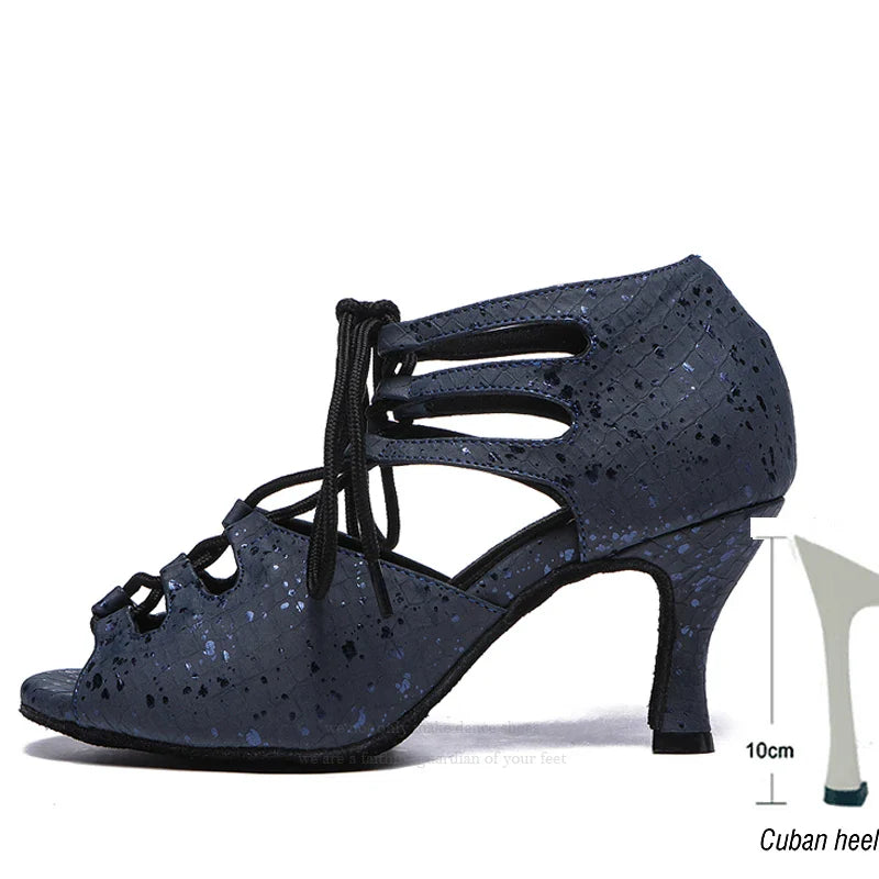 Lateinische Tanzschuhe Damen Schuhe Ballsaal Damen Tango Jazz Hochzeit Haut Blau Weiß Sandalen