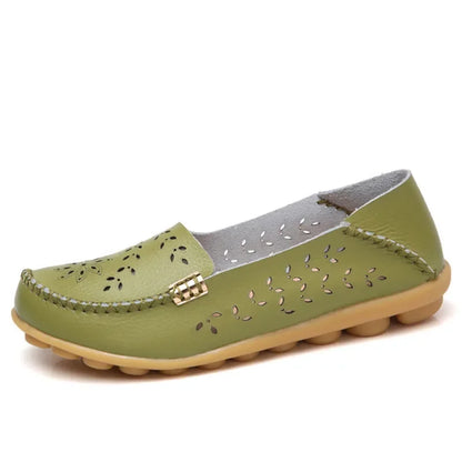 Faltbare Ballerina-Einlegesohlen Echter Leder Loafers Frauen Mokassins Sommer Blumen Rundzehen Rutschige Casual Schuhe