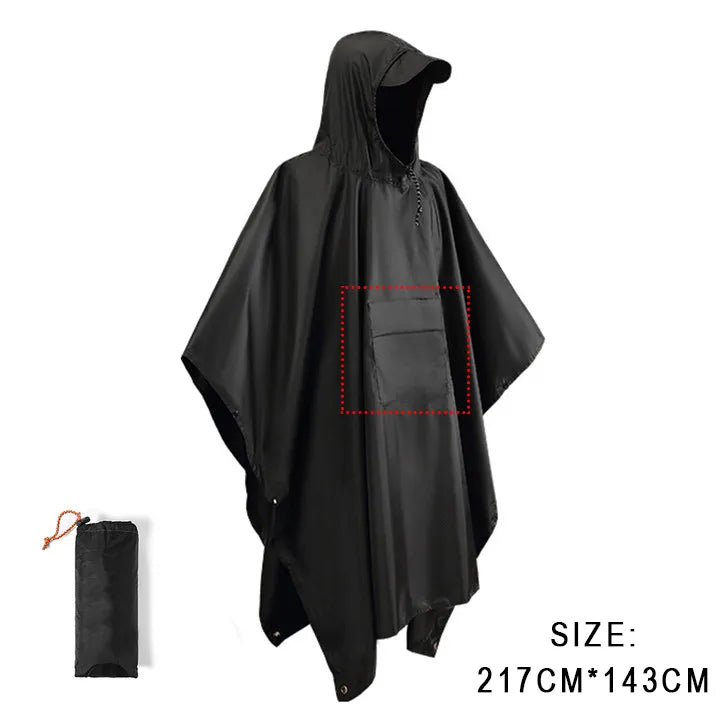 3-in-1 Outdoor Militär Regenmantel - Wasserdicht, Multifunktionales Herren- und Damen-Poncho - Motorrad Regenbekleidung und Picknickdecke