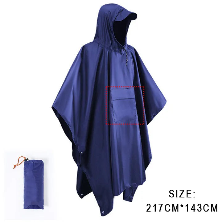 3-in-1 Outdoor Militär Regenmantel - Wasserdicht, Multifunktionales Herren- und Damen-Poncho - Motorrad Regenbekleidung und Picknickdecke