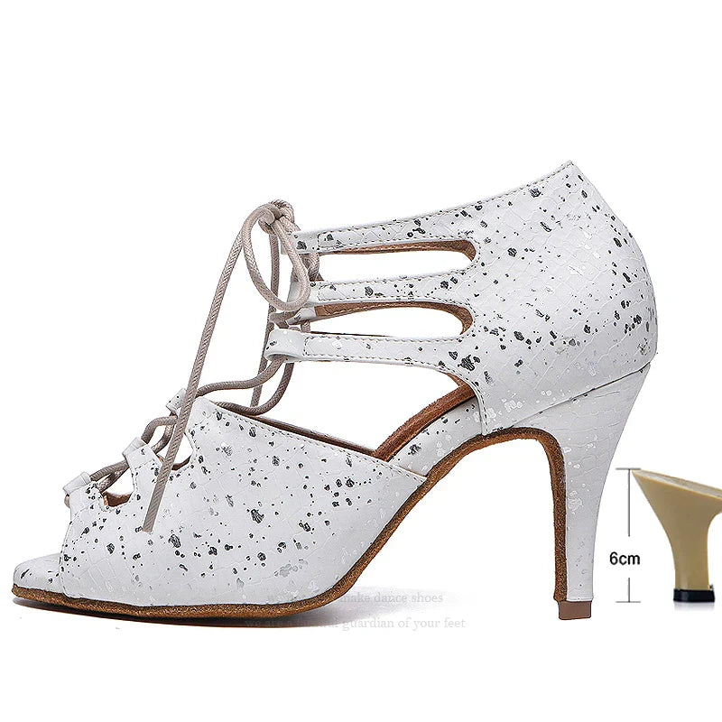 Lateinische Tanzschuhe Damen Schuhe Ballsaal Damen Tango Jazz Hochzeit Haut Blau Weiß Sandalen