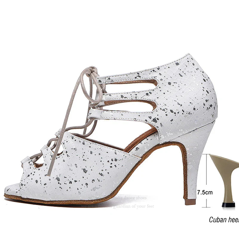Lateinische Tanzschuhe Damen Schuhe Ballsaal Damen Tango Jazz Hochzeit Haut Blau Weiß Sandalen