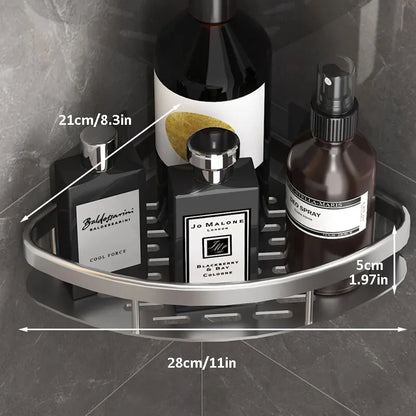 Sandsberg | Wandmontierter Badaufbewahrungshalter: No-Drill-Eckschrank-Duschhalter - WC-Shampoo-Organizer, Badezimmer-Ausrüstungsregale