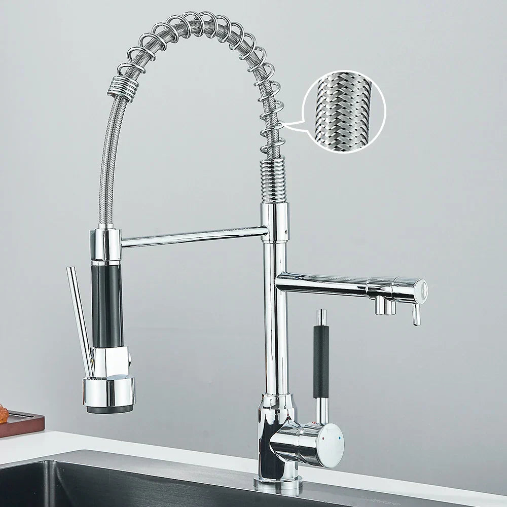 Wasserhahn mit Doppeltem Auslauf – Hochwertiger Wasserhahn für Flexibles Spülen, Schwenkbar, Ideal für Moderne Küchen, Leicht zu Reinigen und Einfache Montage