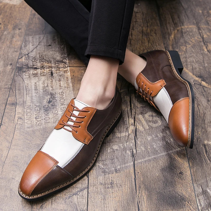 Goldene Sapling Party Schuhe Herren Retro Leder Casual Retro Patchwork Leder Flachformelle Hochzeit Oxfords