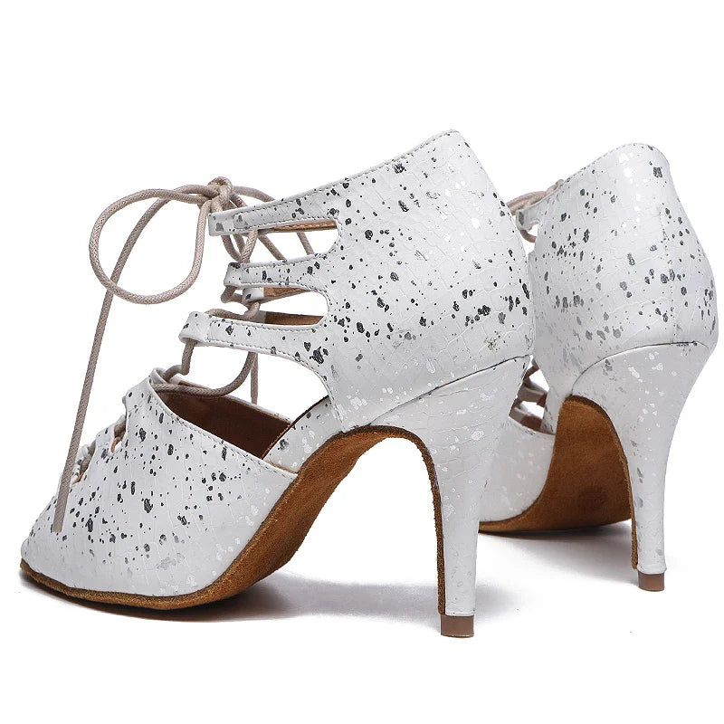 Lateinische Tanzschuhe Damen Schuhe Ballsaal Damen Tango Jazz Hochzeit Haut Blau Weiß Sandalen