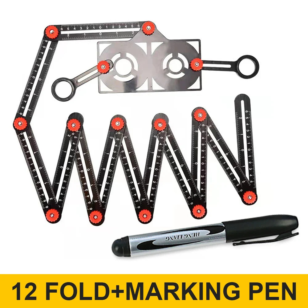 Aluminiumlegierung Multi-Winkel Lineal Finder: Messlineal mit 2 Bohr-Fliesen-Lochlocator - Essenzielles Werkzeug für Handwerker