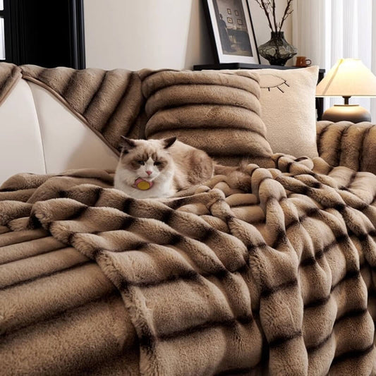 Gestreifter Faux Kaninchenfell Sofa Schutz Haltbar Und Fleckenresistent Couchbezug