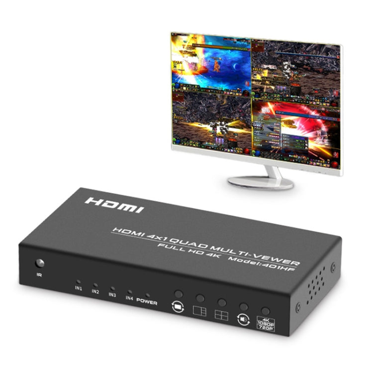 Sandsberg | FJGEAR FJ-401HF 4 In 1 Out 4K HDMI Splitter Unterstützt Vier Bildschirm-Segmentierung, Steckertyp:EU-Stecker(Schwarz)
