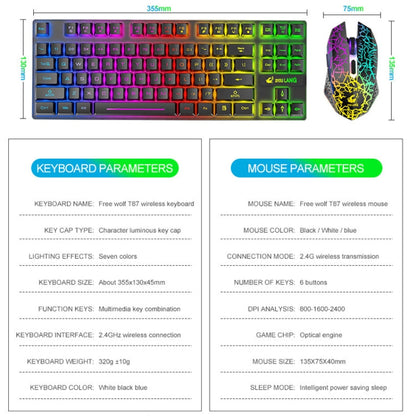 Sandsberg | ZIYOU LANG T87 Gaming Leuchtendes Kabelloses Tastatur- und Maus-Set (Blau)