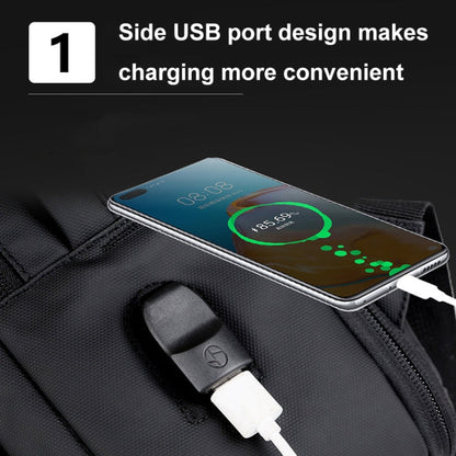 Sandsberg | Erweiterbarer wasserdichter Laptop-Rucksack für das Geschäft mit USB-Anschluss (Schwarz)