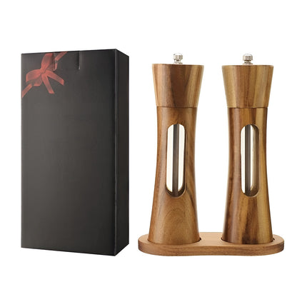 Sandsberg | SpiceCraft Manuelles Salz- und Pfeffermühlen-Set – Holzdessin mit acrylfenster einstellbare mahlgrade