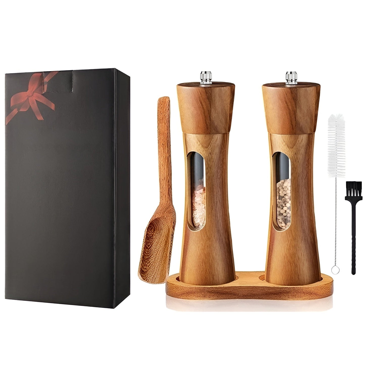 Sandsberg | SpiceCraft Manuelles Salz- und Pfeffermühlen-Set – Holzdessin mit acrylfenster einstellbare mahlgrade