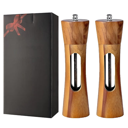 Sandsberg | SpiceCraft Manuelles Salz- und Pfeffermühlen-Set – Holzdessin mit acrylfenster einstellbare mahlgrade
