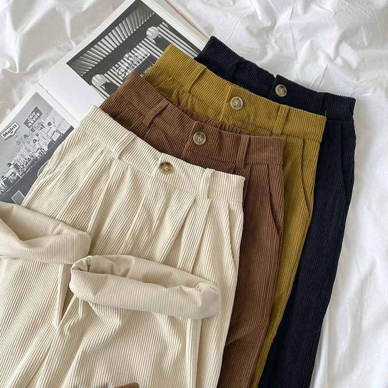 CINDY | Vintage Corduroy Damenhose mit Hoher Taille | Stylische Hose für einen Warmen Herbst