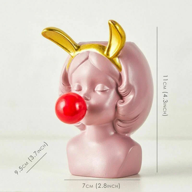 Süße Bubblegum Mädchen Keramik Gesicht Vase