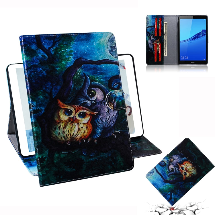 Sandsberg | Oil Owl Muster Horizontal Flip Lederhülle für Huawei MediaPad M5 Lite 8 / Honor Tab 5, mit Halter & Kartensteckplatz & Brieftasche