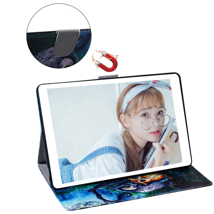 Sandsberg | Oil Owl Muster Horizontal Flip Lederhülle für Huawei MediaPad M5 Lite 8 / Honor Tab 5, mit Halter & Kartensteckplatz & Brieftasche