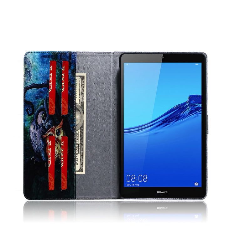 Sandsberg | Oil Owl Muster Horizontal Flip Lederhülle für Huawei MediaPad M5 Lite 8 / Honor Tab 5, mit Halter & Kartensteckplatz & Brieftasche