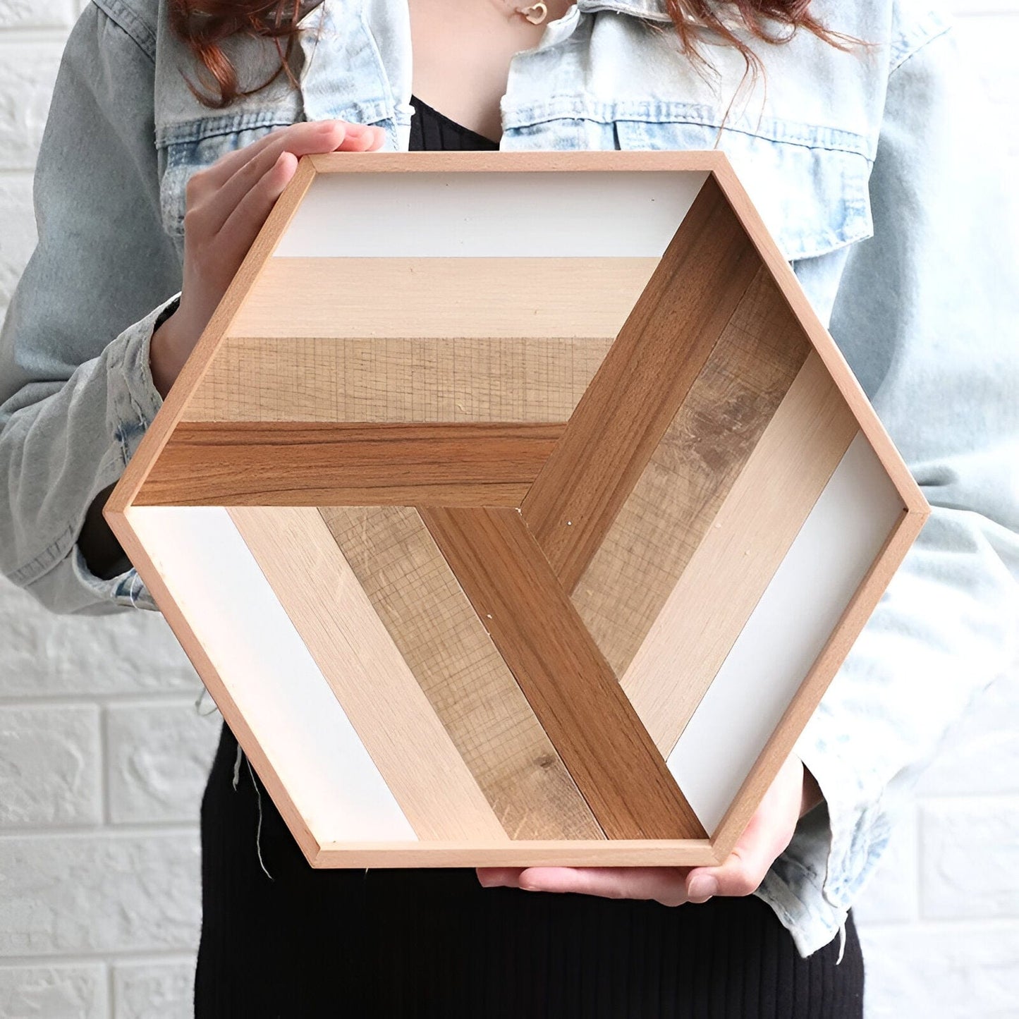 Hexagon Holz Dekorativer Aufbewahrungstablett