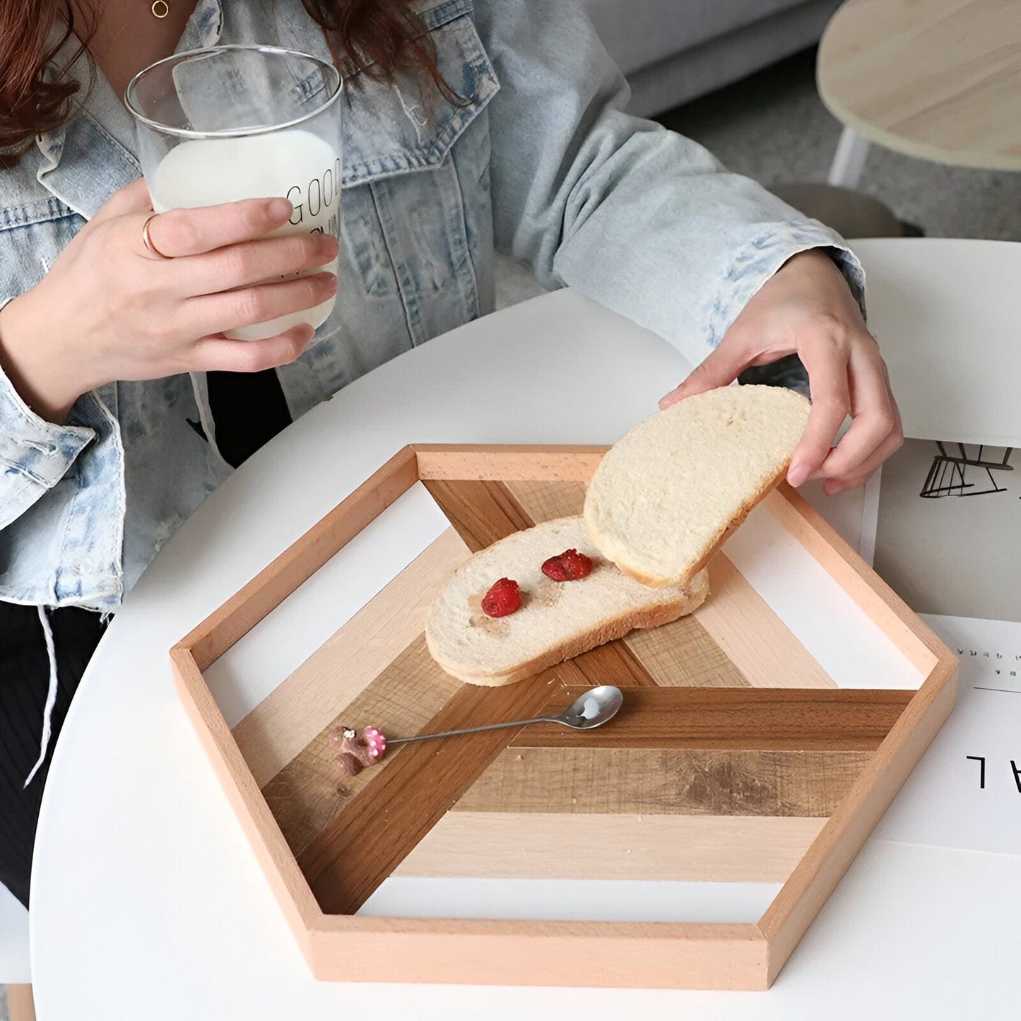 Hexagon Holz Dekorativer Aufbewahrungstablett