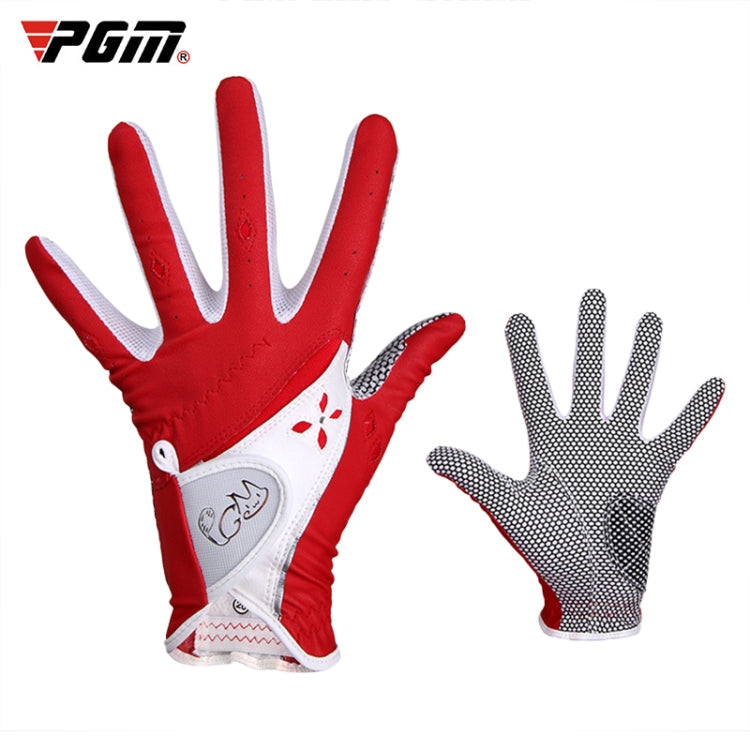 Sandsberg | PGM Ein Paar Golf Rutschfeste PU-Leder Handschuhe für Frauen (Farbe:Rot Größe:21)