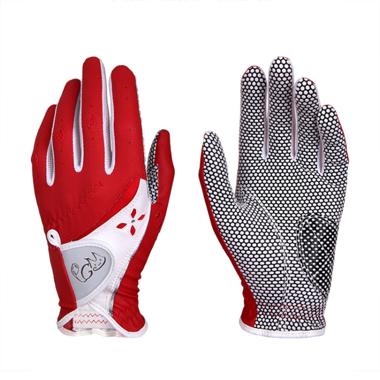 Sandsberg | PGM Ein Paar Golf Rutschfeste PU-Leder Handschuhe für Frauen (Farbe:Rot Größe:21)