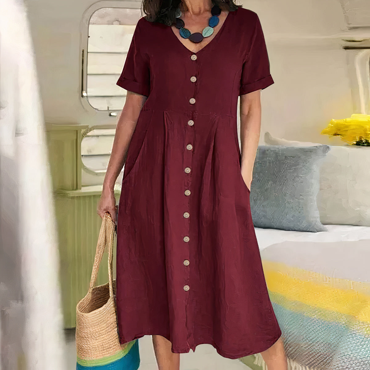 Alma - Lockeres Kleid aus Baumwolle und Leinen