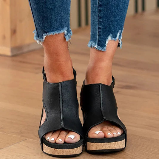 orthopädische Damen-Keilsandalen mit Klettverschluss