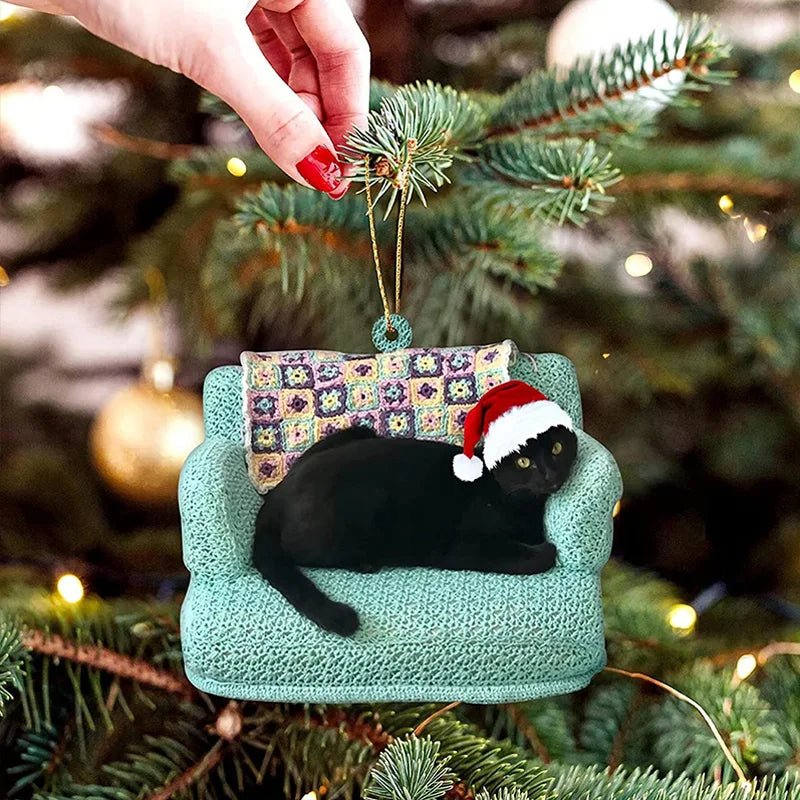 Sandsberg | Acryl Schwarze Katze Weihnachtsornamente Set – Niedliche Baumanhänger für Hochzeiten, Partys und festliche Wohnkultur