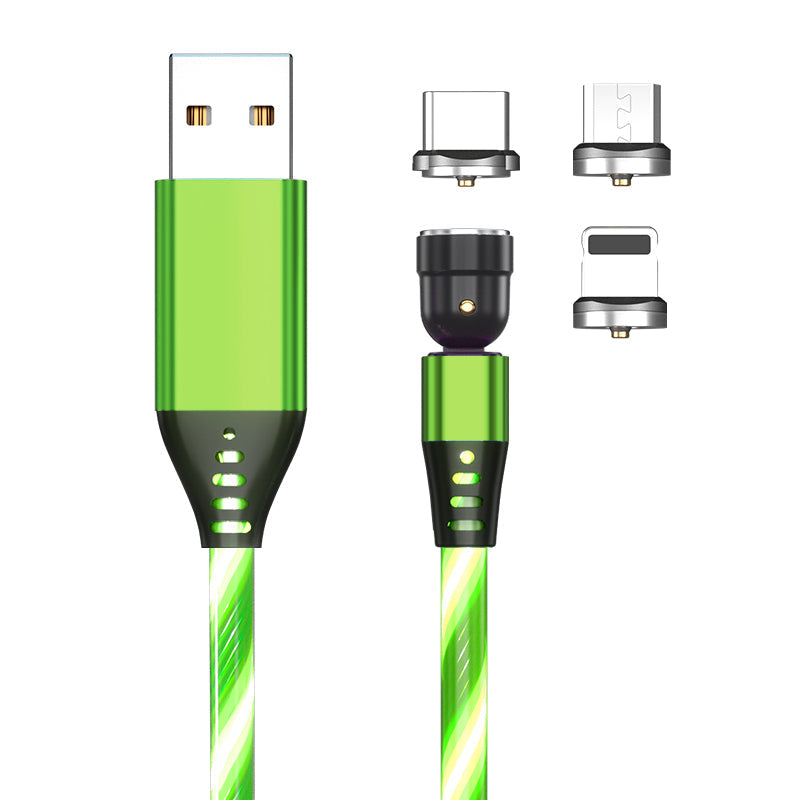 540 Rotate Luminous Magnetkabel 3A Schnellladekabel für Mobiltelefone für LED Micro USB Typ C für I-Telefonkabel