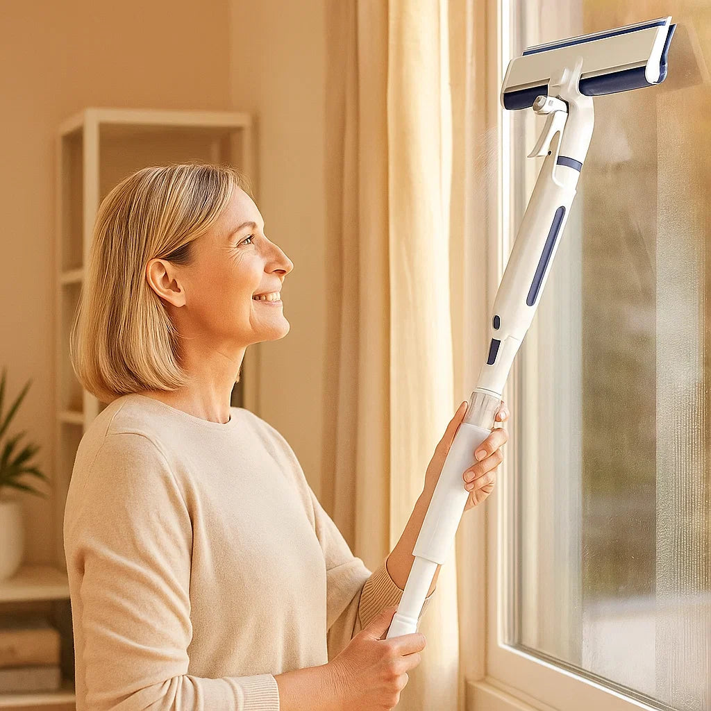 Sandsberg | Teleskopischer 3-in-1-Fensterreiniger mit Sprühvorrichtung und integriertem Behälter