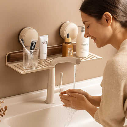 Sandsberg | Badezimmer Saugnapf Waschbeckenablage im Walnuss Design