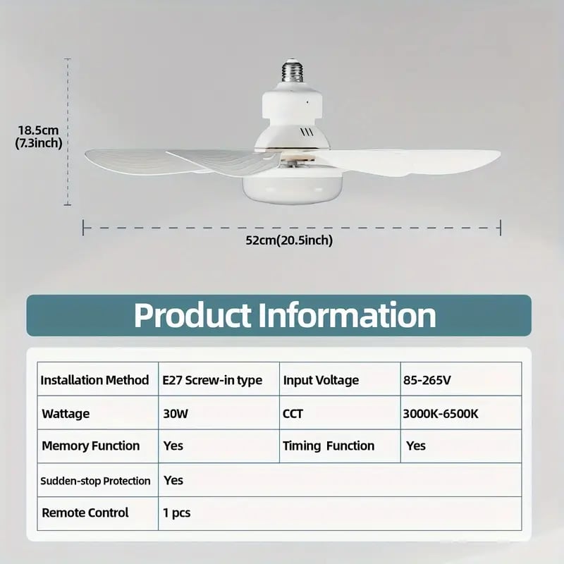 2-IN-1 TRAGFÄHIGER DECKENVENTILATOR & LICHT mit Fernbedienung