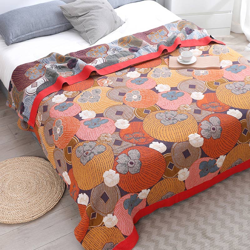 Bunte Wendesteppdecke aus Baumwollgaze in Persimmon
