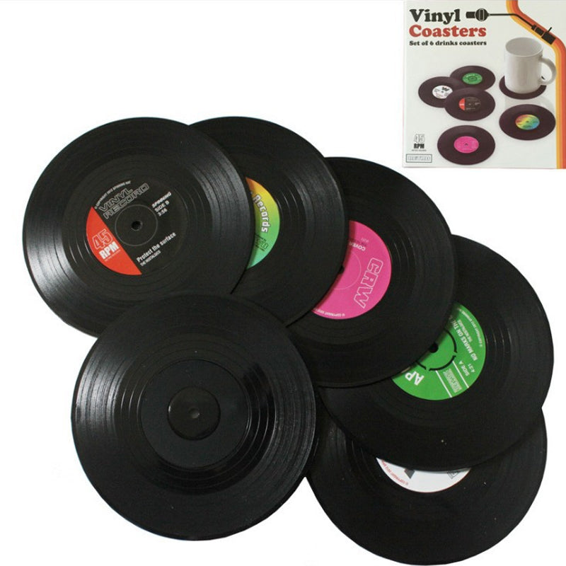 Vinyl-Schallplatten-Untersetzer mit retro Schallplattenspieler-Halter