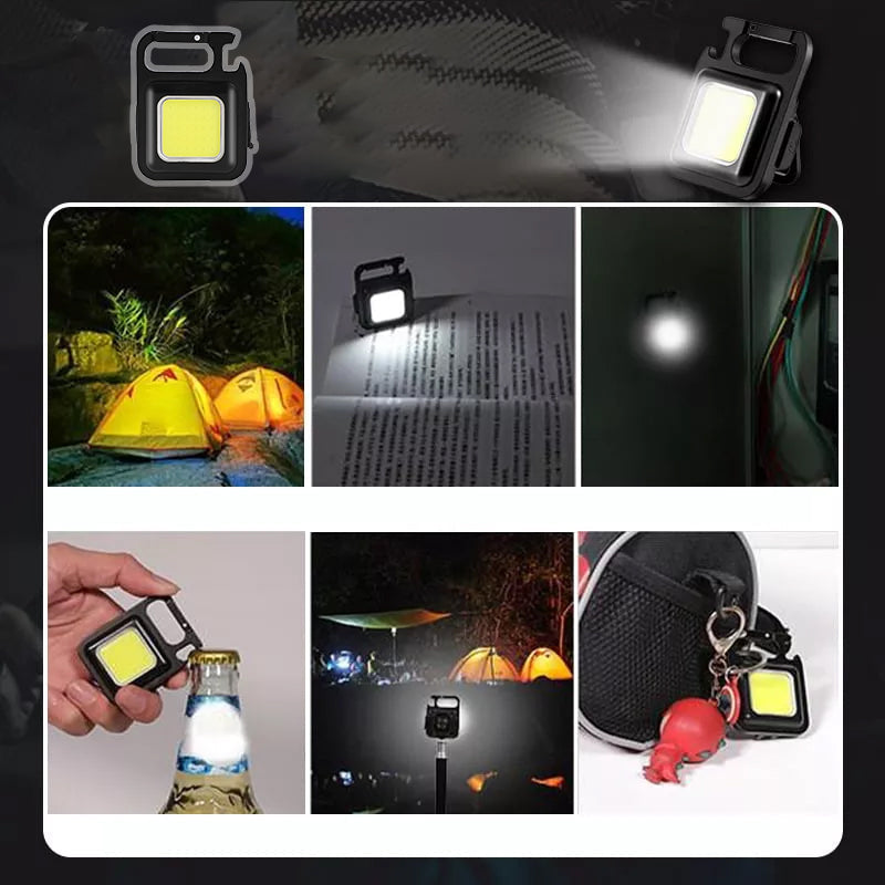 COB Mini Multifunktionale Taschenlampe mit LED, 800 Lumen USB Taschenlicht mit faltbarem Öffner und Magnetbasis.