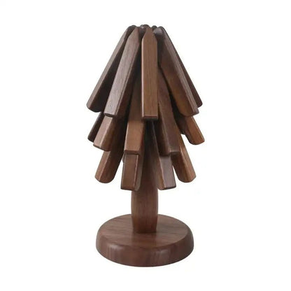 Sandsberg | Schwarznuss Faltbarer Weihnachtsbaum Holzuntersetzer – Kreative hitzebeständige Topfunterlagen & Küchenaccessoires