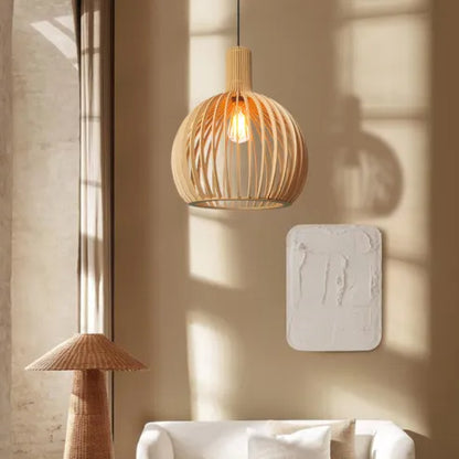 Nordic wooden birdcage lamp, Japanese creative hanging wooden lamp
