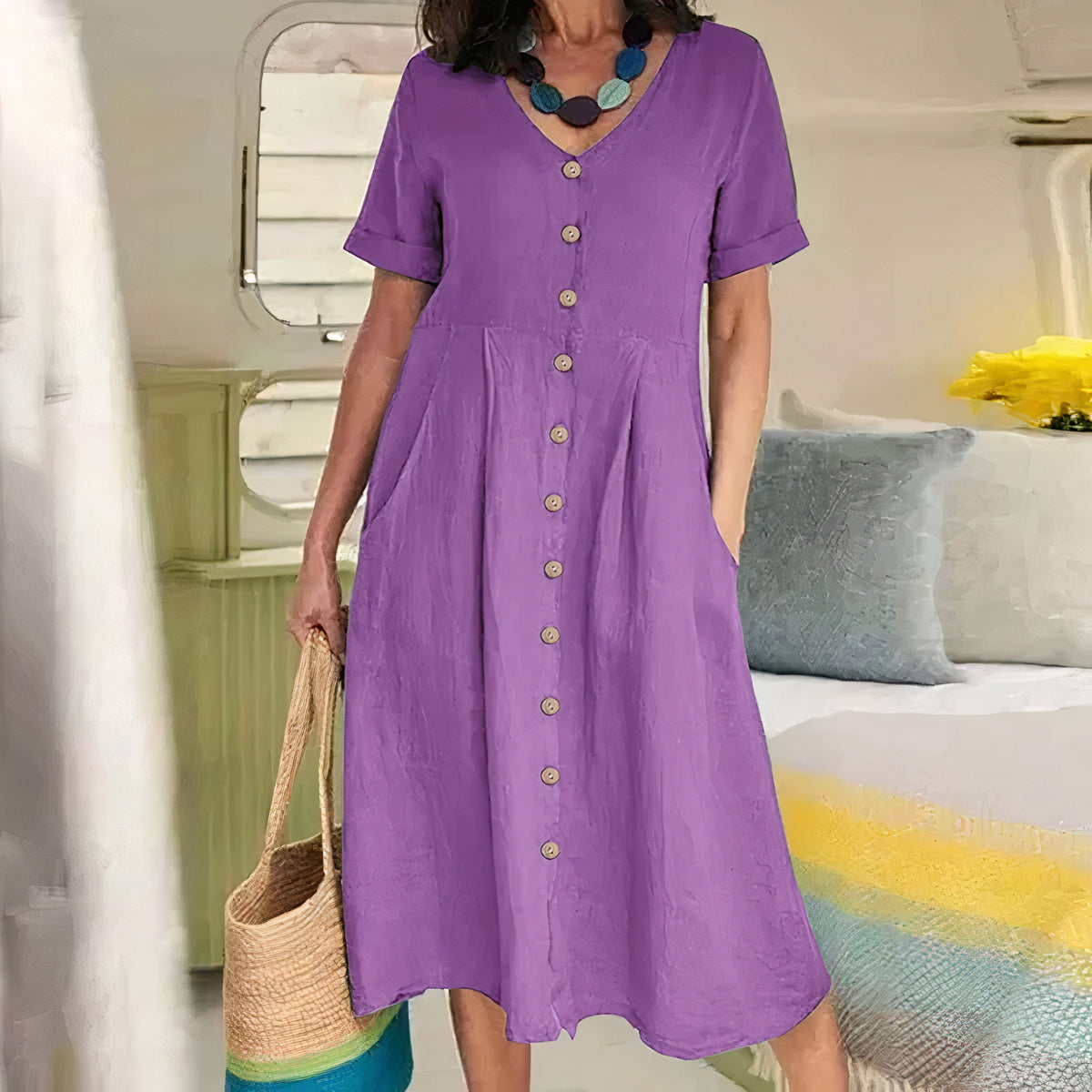 Alma - Lockeres Kleid aus Baumwolle und Leinen