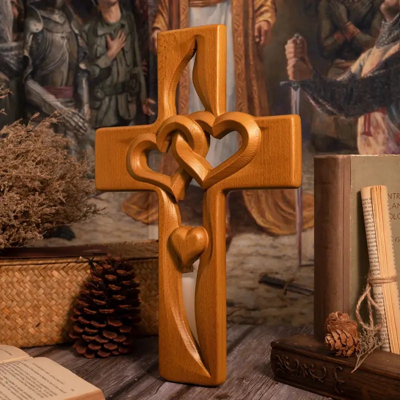 Intertwined Heart Wooden Cross