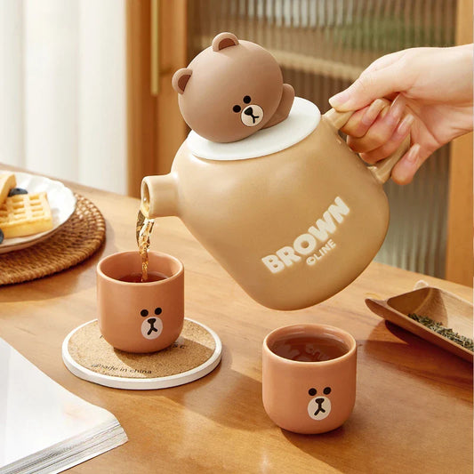 Keramische Teddybär-Teekanne & Tassen