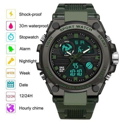 ⌚Sportliche Dual-Display Mode Multifunktionale wasserdichte leuchtende Herrenarmbanduhr