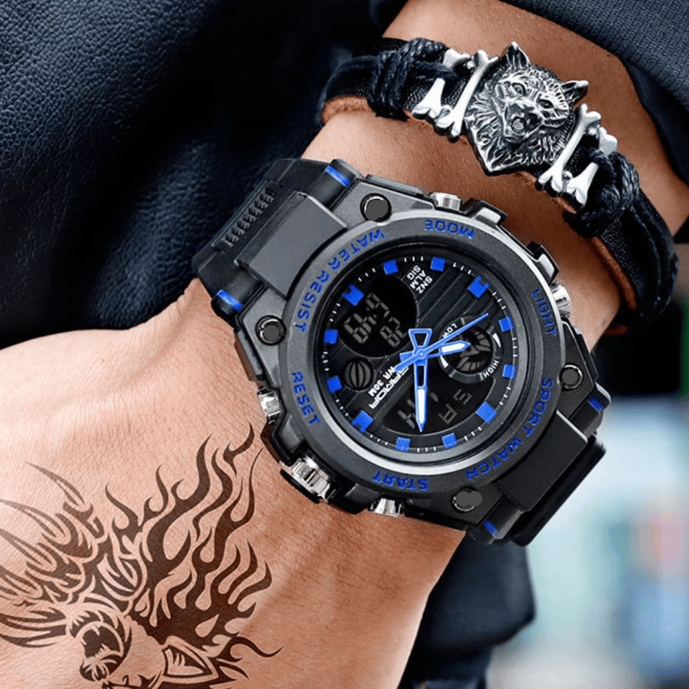 ⌚Sportliche Dual-Display Mode Multifunktionale wasserdichte leuchtende Herrenarmbanduhr
